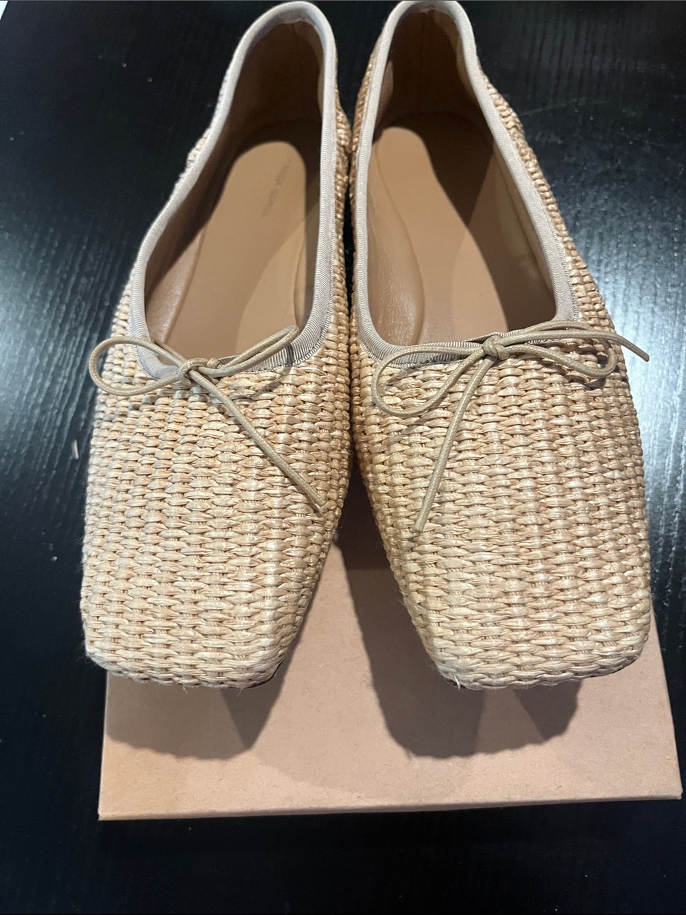 Mansur Gavriel Natural Beige Woven Square-Toe Ballet Flats - Picture 3 of 7